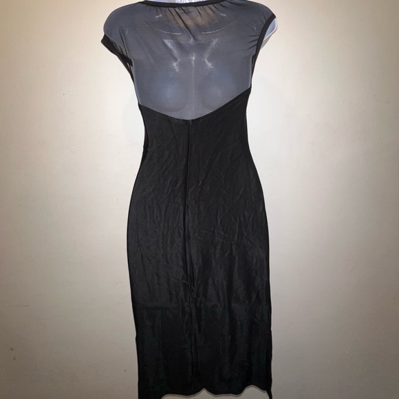 Cesar Arellanes Partially Mesh Split Black Midi Dress - Picture 3 of 7